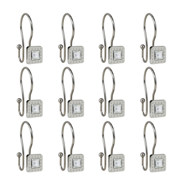Loft97 HK22XX Shower Hooks - Double Shower Curtain Rings for Bathroom - Rust Resistant Shower Curtain Hooks for Shower Curtain or Liner - Shower Curtain Rings with Crystal Design - Set of 12