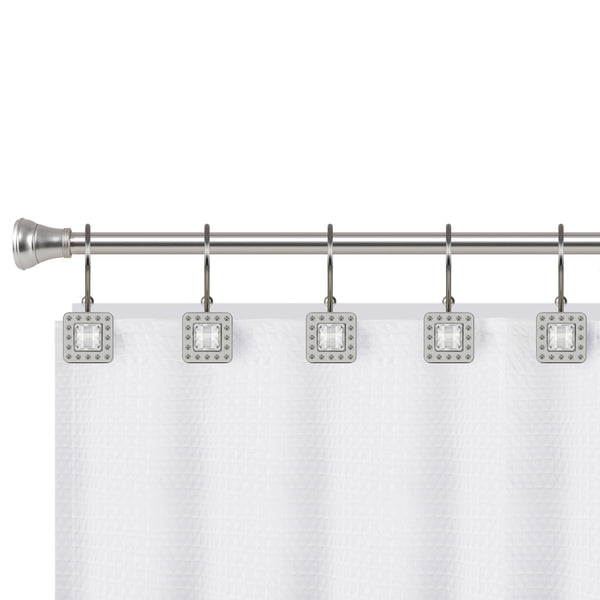 Loft97 HK22XX Shower Hooks - Double Shower Curtain Rings for Bathroom - Rust Resistant Shower Curtain Hooks for Shower Curtain or Liner - Shower Curtain Rings with Crystal Design - Set of 12
