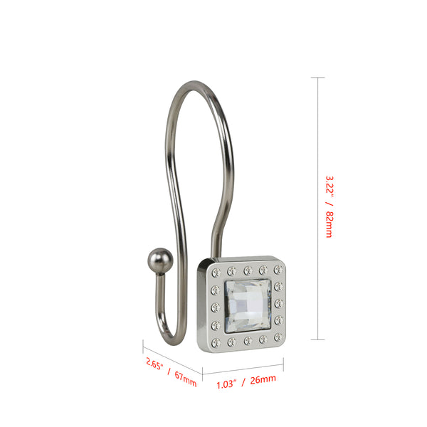 Loft97 HK22XX Shower Hooks - Double Shower Curtain Rings for Bathroom - Rust Resistant Shower Curtain Hooks for Shower Curtain or Liner - Shower Curtain Rings with Crystal Design - Set of 12