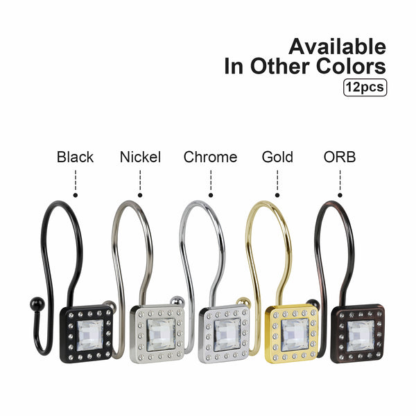 Loft97 HK22XX Shower Hooks - Double Shower Curtain Rings for Bathroom - Rust Resistant Shower Curtain Hooks for Shower Curtain or Liner - Shower Curtain Rings with Crystal Design - Set of 12