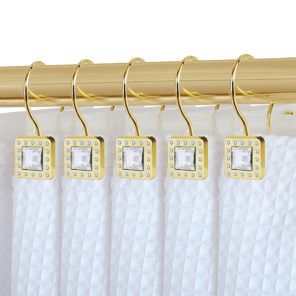 Loft97 HK22XX Shower Hooks - Double Shower Curtain Rings for Bathroom - Rust Resistant Shower Curtain Hooks for Shower Curtain or Liner - Shower Curtain Rings with Crystal Design - Set of 12