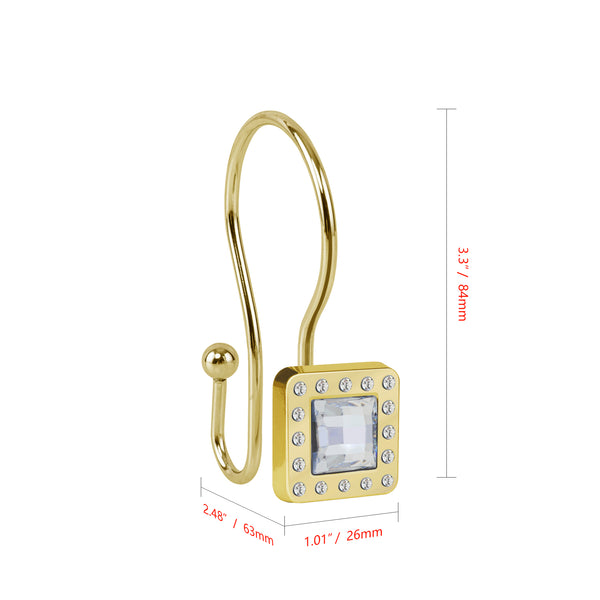 Loft97 HK22XX Shower Hooks - Double Shower Curtain Rings for Bathroom - Rust Resistant Shower Curtain Hooks for Shower Curtain or Liner - Shower Curtain Rings with Crystal Design - Set of 12