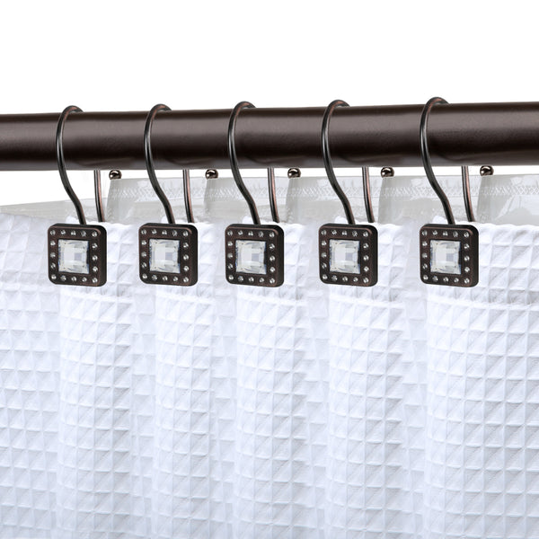 Loft97 HK22XX Shower Hooks - Double Shower Curtain Rings for Bathroom - Rust Resistant Shower Curtain Hooks for Shower Curtain or Liner - Shower Curtain Rings with Crystal Design - Set of 12