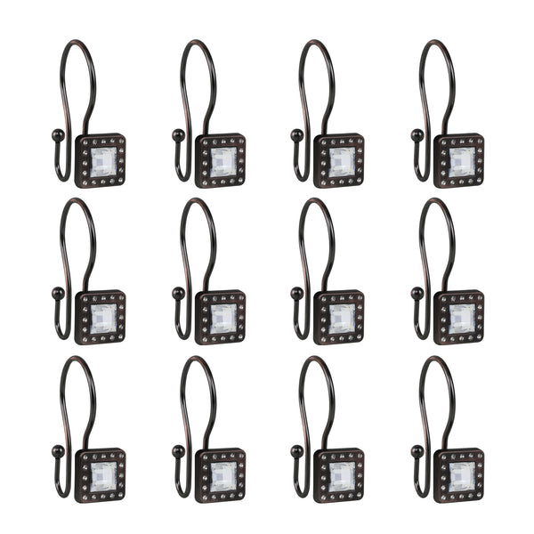 Loft97 HK22XX Shower Hooks - Double Shower Curtain Rings for Bathroom - Rust Resistant Shower Curtain Hooks for Shower Curtain or Liner - Shower Curtain Rings with Crystal Design - Set of 12