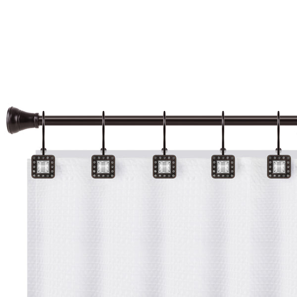 Loft97 HK22XX Shower Hooks - Double Shower Curtain Rings for Bathroom - Rust Resistant Shower Curtain Hooks for Shower Curtain or Liner - Shower Curtain Rings with Crystal Design - Set of 12