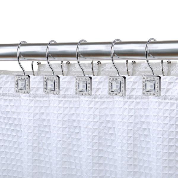 Loft97 HK22XX Shower Hooks - Double Shower Curtain Rings for Bathroom - Rust Resistant Shower Curtain Hooks for Shower Curtain or Liner - Shower Curtain Rings with Crystal Design - Set of 12