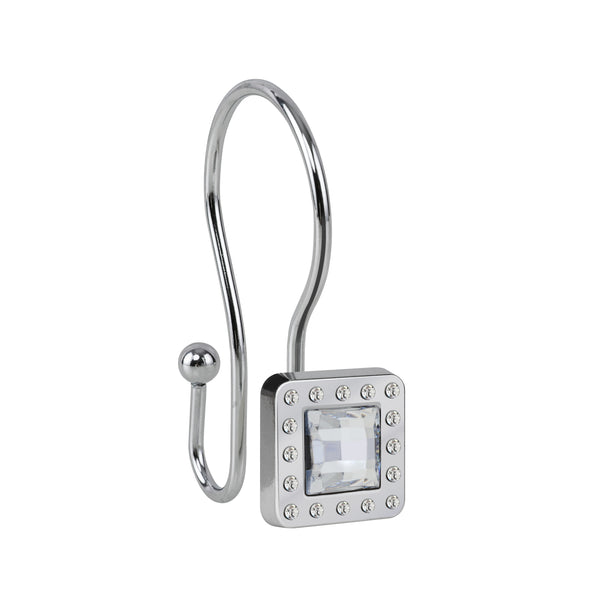 Loft97 HK22XX Shower Hooks - Double Shower Curtain Rings for Bathroom - Rust Resistant Shower Curtain Hooks for Shower Curtain or Liner - Shower Curtain Rings with Crystal Design - Set of 12