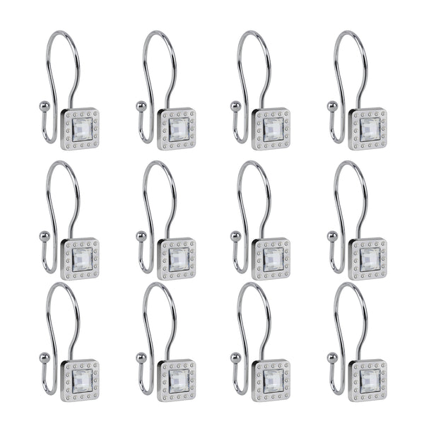Loft97 HK22XX Shower Hooks - Double Shower Curtain Rings for Bathroom - Rust Resistant Shower Curtain Hooks for Shower Curtain or Liner - Shower Curtain Rings with Crystal Design - Set of 12