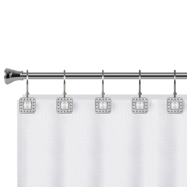 Loft97 HK22XX Shower Hooks - Double Shower Curtain Rings for Bathroom - Rust Resistant Shower Curtain Hooks for Shower Curtain or Liner - Shower Curtain Rings with Crystal Design - Set of 12
