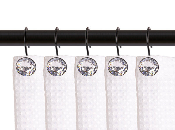 Loft97 HK23XX Shower Hooks - Shower Curtain Rings for Bathroom - Rust Resistant Shower Curtain Hooks for Shower Curtain or Liner - Shower Curtain Rings with Crystal Design - Set of 12