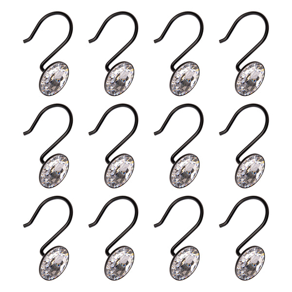 Loft97 HK23XX Shower Hooks - Shower Curtain Rings for Bathroom - Rust Resistant Shower Curtain Hooks for Shower Curtain or Liner - Shower Curtain Rings with Crystal Design - Set of 12