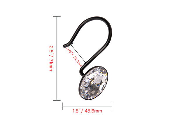 Loft97 HK23XX Shower Hooks - Shower Curtain Rings for Bathroom - Rust Resistant Shower Curtain Hooks for Shower Curtain or Liner - Shower Curtain Rings with Crystal Design - Set of 12