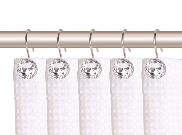 Loft97 HK23XX Shower Hooks - Shower Curtain Rings for Bathroom - Rust Resistant Shower Curtain Hooks for Shower Curtain or Liner - Shower Curtain Rings with Crystal Design - Set of 12