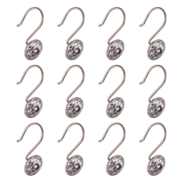 Loft97 HK23XX Shower Hooks - Shower Curtain Rings for Bathroom - Rust Resistant Shower Curtain Hooks for Shower Curtain or Liner - Shower Curtain Rings with Crystal Design - Set of 12