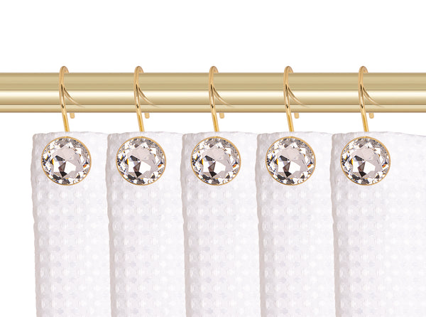 Loft97 HK23XX Shower Hooks - Shower Curtain Rings for Bathroom - Rust Resistant Shower Curtain Hooks for Shower Curtain or Liner - Shower Curtain Rings with Crystal Design - Set of 12