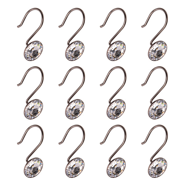 Loft97 HK23XX Shower Hooks - Shower Curtain Rings for Bathroom - Rust Resistant Shower Curtain Hooks for Shower Curtain or Liner - Shower Curtain Rings with Crystal Design - Set of 12
