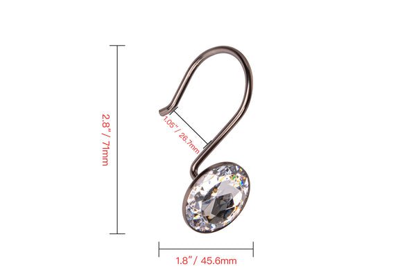 Loft97 HK23XX Shower Hooks - Shower Curtain Rings for Bathroom - Rust Resistant Shower Curtain Hooks for Shower Curtain or Liner - Shower Curtain Rings with Crystal Design - Set of 12