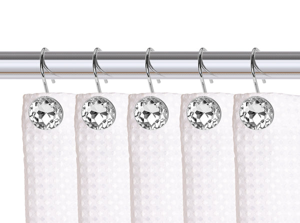 Loft97 HK23XX Shower Hooks - Shower Curtain Rings for Bathroom - Rust Resistant Shower Curtain Hooks for Shower Curtain or Liner - Shower Curtain Rings with Crystal Design - Set of 12
