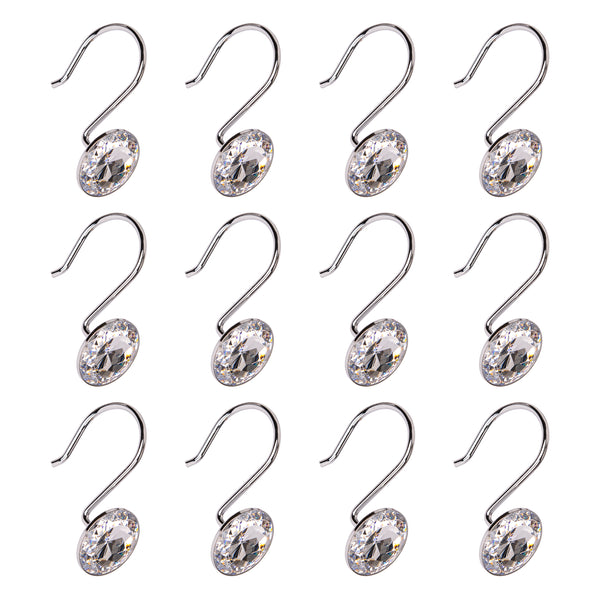 Loft97 HK23XX Shower Hooks - Shower Curtain Rings for Bathroom - Rust Resistant Shower Curtain Hooks for Shower Curtain or Liner - Shower Curtain Rings with Crystal Design - Set of 12