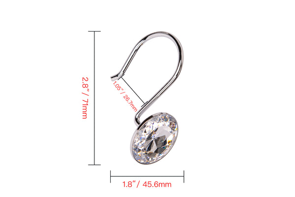 Loft97 HK23XX Shower Hooks - Shower Curtain Rings for Bathroom - Rust Resistant Shower Curtain Hooks for Shower Curtain or Liner - Shower Curtain Rings with Crystal Design - Set of 12