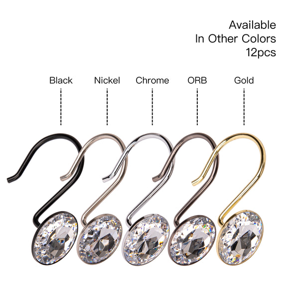 Loft97 HK23XX Shower Hooks - Shower Curtain Rings for Bathroom - Rust Resistant Shower Curtain Hooks for Shower Curtain or Liner - Shower Curtain Rings with Crystal Design - Set of 12
