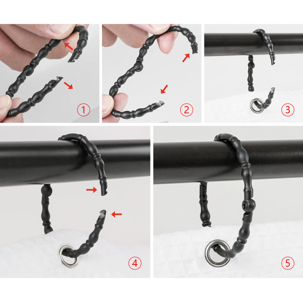 Loft97 HK24XX Shower Hooks - Shower Curtain Rings for Bathroom - Rust Proof Shower Curtain Hooks for Shower Curtain or Liner - Set of 12