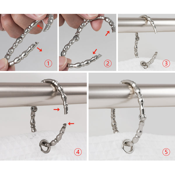Loft97 HK24XX Shower Hooks - Shower Curtain Rings for Bathroom - Rust Proof Shower Curtain Hooks for Shower Curtain or Liner - Set of 12