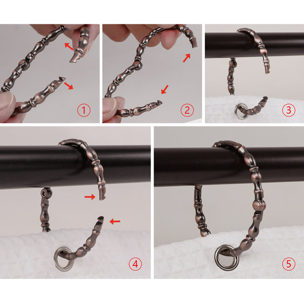 Loft97 HK24XX Shower Hooks - Shower Curtain Rings for Bathroom - Rust Proof Shower Curtain Hooks for Shower Curtain or Liner - Set of 12