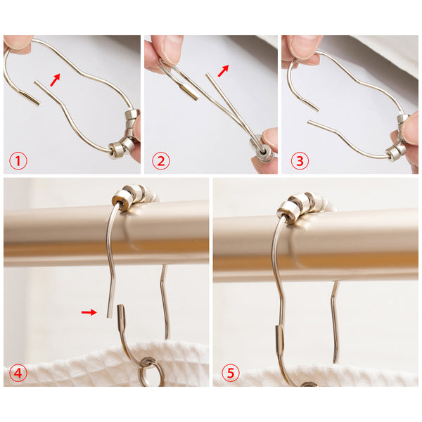 Loft97 HK2XX Shower Hooks - Shower Curtain Rings for Bathroom - Rust Resistant Roller Shower Curtain Hooks for Shower Curtain or Liner - Set of 12