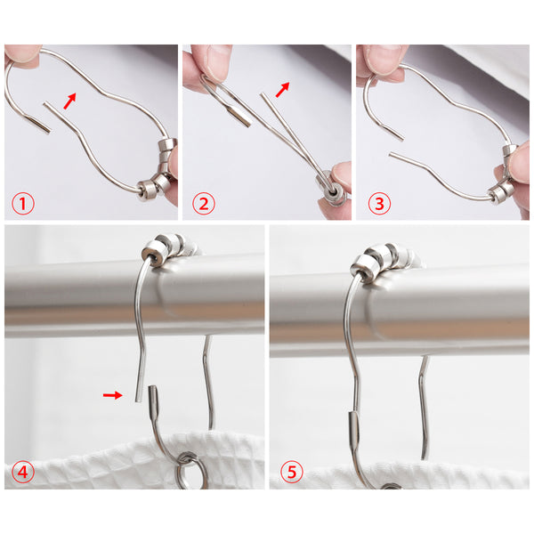 Loft97 HK2XX Shower Hooks - Shower Curtain Rings for Bathroom - Rust Resistant Roller Shower Curtain Hooks for Shower Curtain or Liner - Set of 12