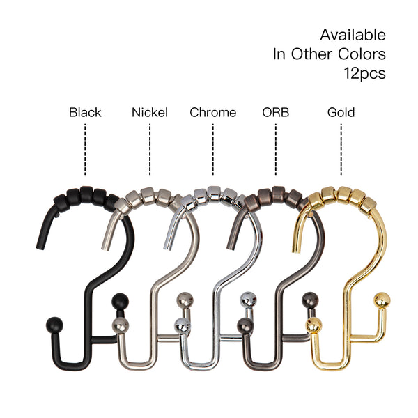 Loft97 HK3BN Shower Hooks - Double Shower Curtain Rings for Bathroom - Rust Resistant Shower Curtain Hooks for Shower Curtain or Liner -  Double Roller Shower Curtain Hooks - Set of 12, Brushed Nickel