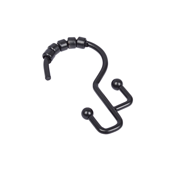 Loft97 HK3BK Shower Hooks - Double Shower Curtain Rings for Bathroom - Rust Resistant Shower Curtain Hooks for Shower Curtain or Liner -  Double Roller Shower Curtain Hooks - Set of 12, Matte Black
