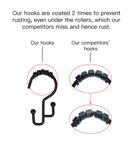 Loft97 HK3BK Shower Hooks - Double Shower Curtain Rings for Bathroom - Rust Resistant Shower Curtain Hooks for Shower Curtain or Liner -  Double Roller Shower Curtain Hooks - Set of 12, Matte Black