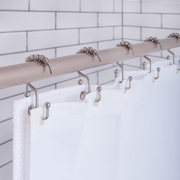 Loft97 HK3BN Shower Hooks - Double Shower Curtain Rings for Bathroom - Rust Resistant Shower Curtain Hooks for Shower Curtain or Liner -  Double Roller Shower Curtain Hooks - Set of 12, Brushed Nickel