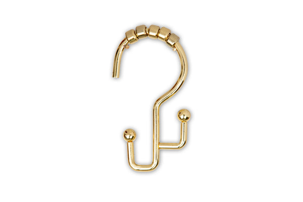 Loft97 HK3GD Shower Hooks - Double Shower Curtain Rings for Bathroom - Rust Resistant Shower Curtain Hooks for Shower Curtain or Liner -  Double Roller Shower Curtain Hooks - Set of 12, Gold