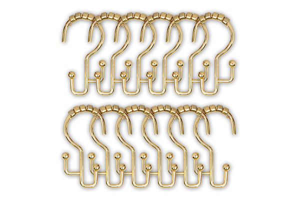 Loft97 HK3GD Shower Hooks - Double Shower Curtain Rings for Bathroom - Rust Resistant Shower Curtain Hooks for Shower Curtain or Liner -  Double Roller Shower Curtain Hooks - Set of 12, Gold