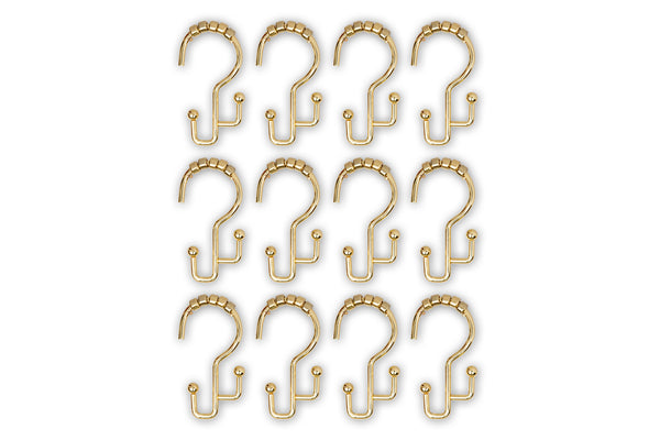Loft97 HK3GD Shower Hooks - Double Shower Curtain Rings for Bathroom - Rust Resistant Shower Curtain Hooks for Shower Curtain or Liner -  Double Roller Shower Curtain Hooks - Set of 12, Gold