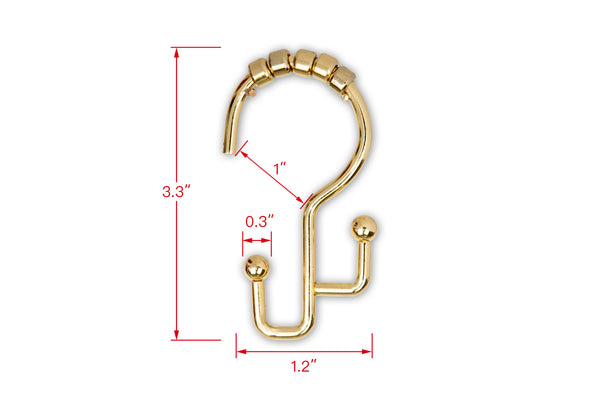 Loft97 HK3GD Shower Hooks - Double Shower Curtain Rings for Bathroom - Rust Resistant Shower Curtain Hooks for Shower Curtain or Liner -  Double Roller Shower Curtain Hooks - Set of 12, Gold