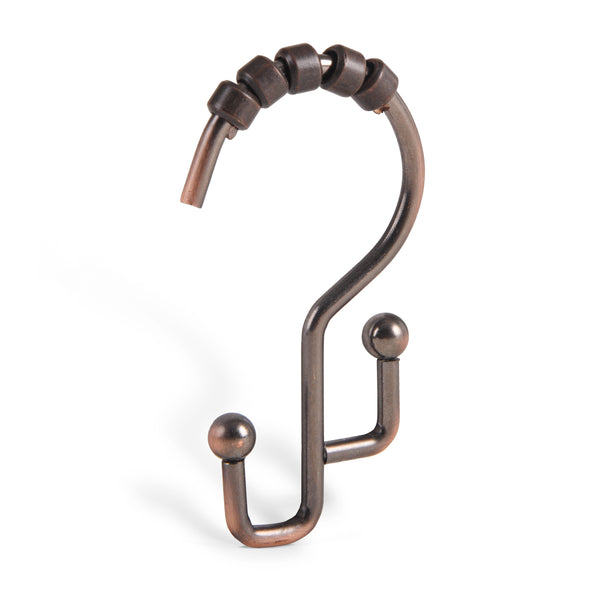 Loft97 HK3RB Shower Hooks - Double Shower Curtain Rings for Bathroom - Rust Resistant Shower Curtain Hooks for Shower Curtain or Liner -  Double Roller Shower Curtain Hooks - Set of 12, Oil Rubbed Bronze
