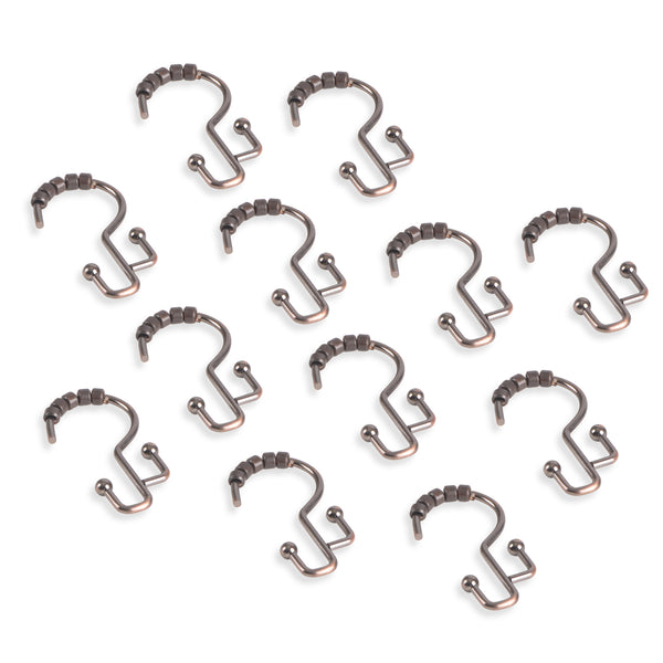 Loft97 HK3RB Shower Hooks - Double Shower Curtain Rings for Bathroom - Rust Resistant Shower Curtain Hooks for Shower Curtain or Liner -  Double Roller Shower Curtain Hooks - Set of 12, Oil Rubbed Bronze
