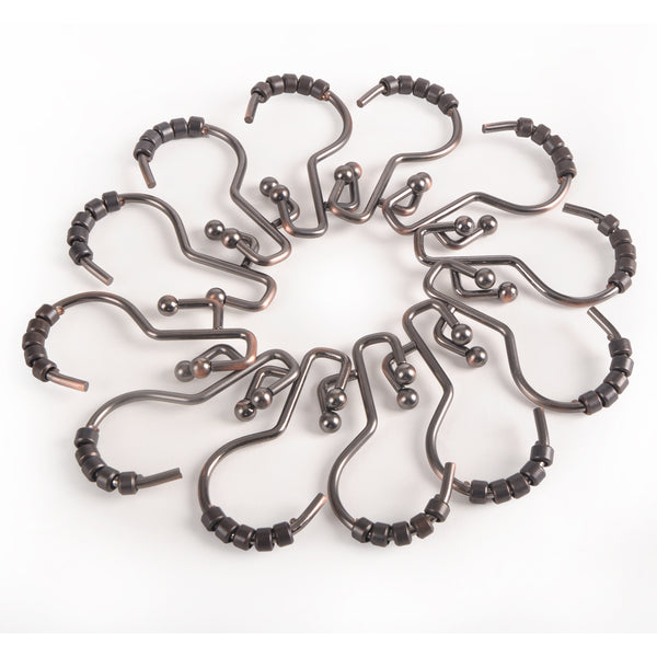 Loft97 HK3RB Shower Hooks - Double Shower Curtain Rings for Bathroom - Rust Resistant Shower Curtain Hooks for Shower Curtain or Liner -  Double Roller Shower Curtain Hooks - Set of 12, Oil Rubbed Bronze