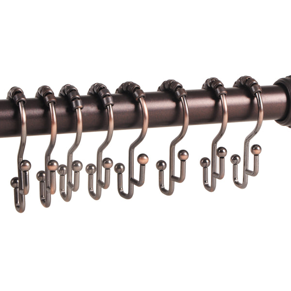Loft97 HK3RB Shower Hooks - Double Shower Curtain Rings for Bathroom - Rust Resistant Shower Curtain Hooks for Shower Curtain or Liner -  Double Roller Shower Curtain Hooks - Set of 12, Oil Rubbed Bronze