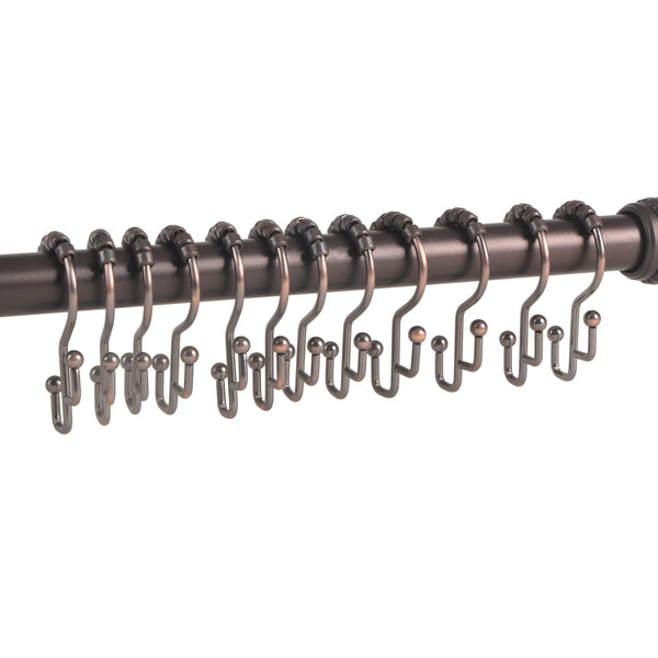 Loft97 HK3RB Shower Hooks - Double Shower Curtain Rings for Bathroom - Rust Resistant Shower Curtain Hooks for Shower Curtain or Liner -  Double Roller Shower Curtain Hooks - Set of 12, Oil Rubbed Bronze