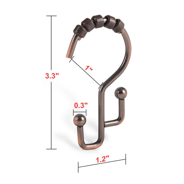 Loft97 HK3RB Shower Hooks - Double Shower Curtain Rings for Bathroom - Rust Resistant Shower Curtain Hooks for Shower Curtain or Liner -  Double Roller Shower Curtain Hooks - Set of 12, Oil Rubbed Bronze