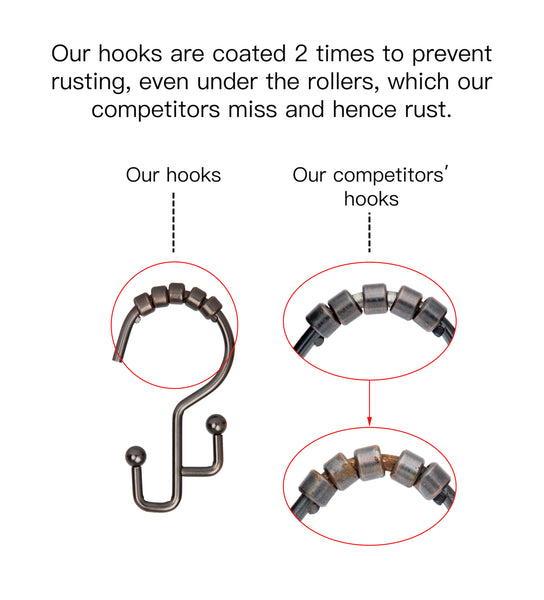 Loft97 HK3RB Shower Hooks - Double Shower Curtain Rings for Bathroom - Rust Resistant Shower Curtain Hooks for Shower Curtain or Liner -  Double Roller Shower Curtain Hooks - Set of 12, Oil Rubbed Bronze