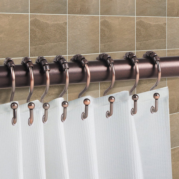 Loft97 HK3RB Shower Hooks - Double Shower Curtain Rings for Bathroom - Rust Resistant Shower Curtain Hooks for Shower Curtain or Liner -  Double Roller Shower Curtain Hooks - Set of 12, Oil Rubbed Bronze