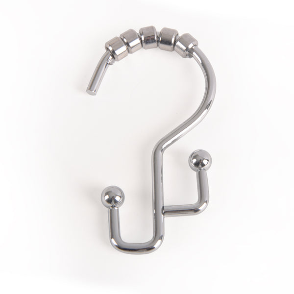 Loft97 HK3SS Shower Hooks - Double Shower Curtain Rings for Bathroom - Rust Resistant Shower Curtain Hooks for Shower Curtain or Liner -  Double Roller Shower Curtain Hooks - Set of 12, Polished Chrome