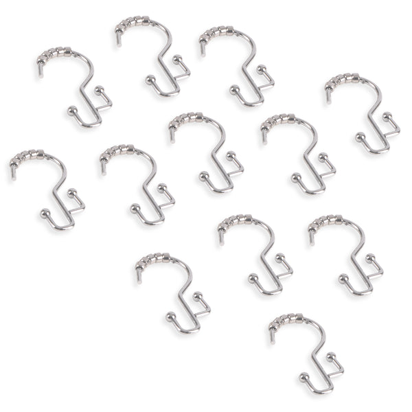 Loft97 HK3SS Shower Hooks - Double Shower Curtain Rings for Bathroom - Rust Resistant Shower Curtain Hooks for Shower Curtain or Liner -  Double Roller Shower Curtain Hooks - Set of 12, Polished Chrome
