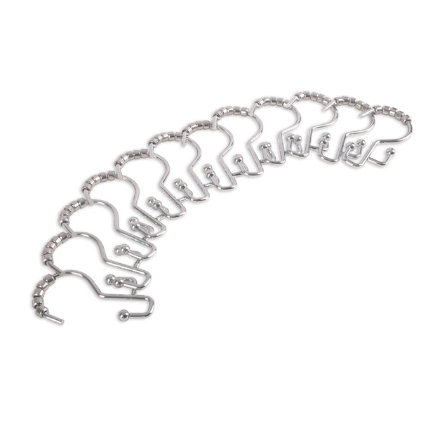 Loft97 HK3SS Shower Hooks - Double Shower Curtain Rings for Bathroom - Rust Resistant Shower Curtain Hooks for Shower Curtain or Liner -  Double Roller Shower Curtain Hooks - Set of 12, Polished Chrome