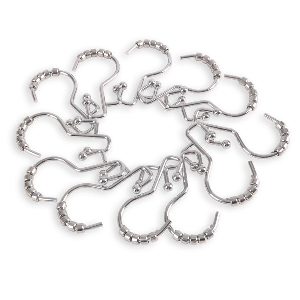 Loft97 HK3SS Shower Hooks - Double Shower Curtain Rings for Bathroom - Rust Resistant Shower Curtain Hooks for Shower Curtain or Liner -  Double Roller Shower Curtain Hooks - Set of 12, Polished Chrome